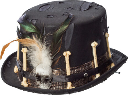 Halloween/horror steampunk hoed - met skelet/botten - zwart - polyester - voor volwassenen
