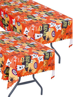 Halloween/horror thema feest tafelkleed - 2x - spookjes - oranje - stevig papier - 177 x 134 cm