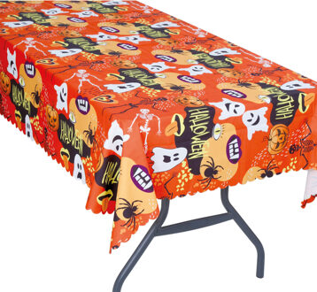 Halloween/horror thema feest tafelkleed - spookjes - oranje - papier - 177 x 134 cm - Feesttafelkleden Geel