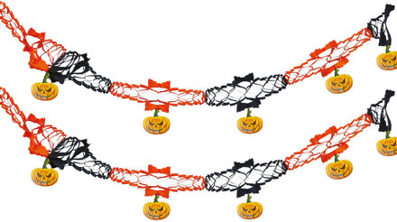 Halloween/horror thema feestslinger - 2x - boze pompoen - papier - 200 cm - feest versiering