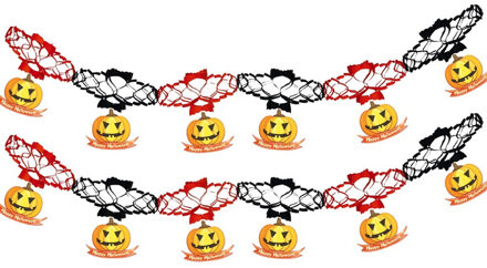 Halloween/horror thema feestslinger - 2x - pompoen - papier - 200 cm - feest versiering
