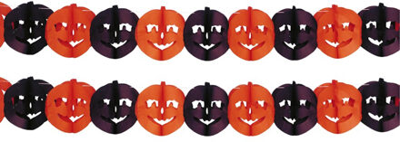 Halloween/horror thema feestslinger - 2x - pompoen - papier - 300 cm - pompoen versiering