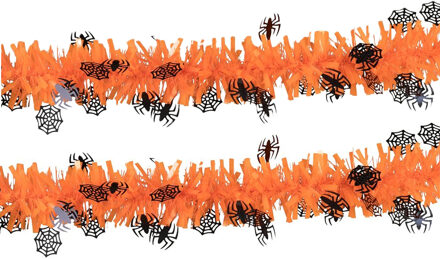 Halloween/horror thema feestslinger - 2x - spinnen - papier - 200 cm - spinnen versiering