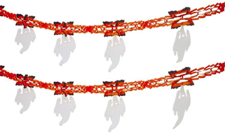 Halloween/horror thema feestslinger - 2x - spook - papier - 300 cm - feest versiering