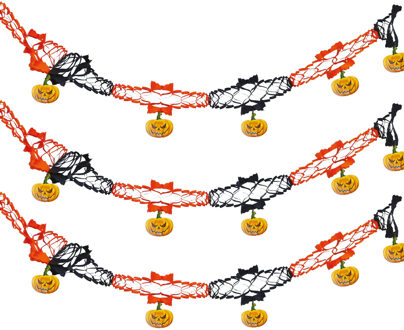 Halloween/horror thema feestslinger - 3x - boze pompoen - papier - 200 cm - feest versiering