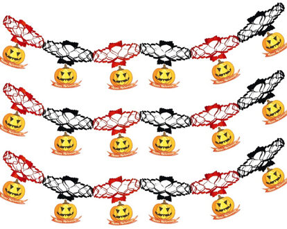 Halloween/horror thema feestslinger - 3x - pompoen - papier - 200 cm - feest versiering