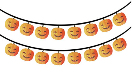Halloween/horror thema feestslinger - 3x - pompoen - papier - 300 cm - feest versiering
