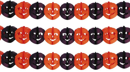 Halloween/horror thema feestslinger - 3x - pompoen - papier - 300 cm - pompoen versiering