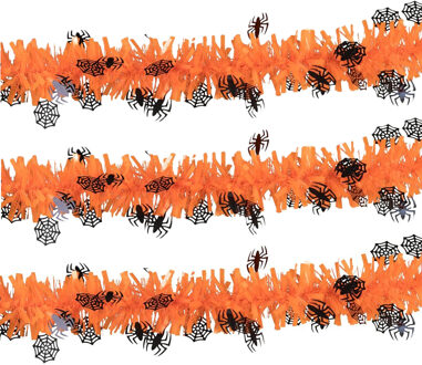 Halloween/horror thema feestslinger - 3x - spinnen - papier - 200 cm - spinnen versiering