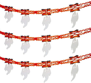 Halloween/horror thema feestslinger - 3x - spook - papier - 300 cm - feest versiering