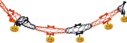 Halloween/horror thema feestslinger - boze pompoen - papier - 200 cm - feest versiering Zwart