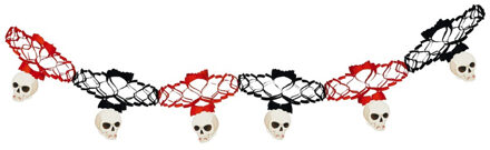 Halloween/horror thema feestslinger - doodskop - papier - 200 cm - feest versiering