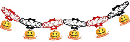 Halloween/horror thema feestslinger - pompoen - papier - 200 cm - feest versiering Zwart