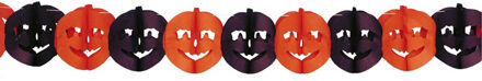 Halloween/horror thema feestslinger - pompoen - papier - 300 cm - pompoen versiering Zwart