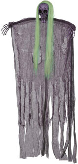 Halloween/horror thema hang decoratie Skelet/Heks - lichtgevend haar - griezel pop - 120 cm - Feestdecoratievoorwerp