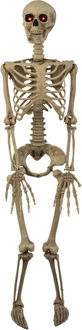 Halloween/horror thema hang decoratie skelet - met LED licht ogen - griezel pop - 90 cm Creme