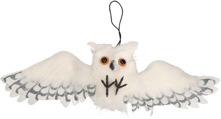 Halloween/horror thema hang decoratie uil met grote ogen - enge/griezelige dieren - 55 cm Grijs