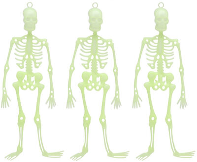 Halloween/horror thema hang decoraties - 3x stuks - skeletten - glow in the dark - 30 cm