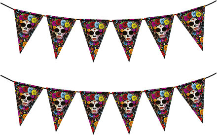 Halloween/horror thema vlaggenlijn - 2x - Day of the Dead - kunststof - 300 cm - vlaggetjes versieri