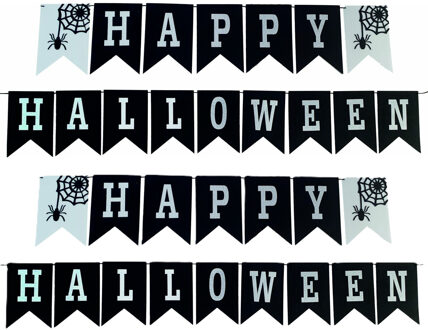 Halloween/horror thema vlaggenlijn - 2x - Happy Halloween - vilt - 250 cm - vlaggetjes versiering