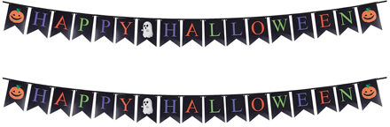 Halloween/horror thema vlaggenlijn - 2x - karton - 300 cm - vlaggetjes versiering