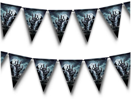 Halloween/Horror thema vlaggenlijn - 2x - kerkhof - kunststof - 400 cm - vlaggetjes versiering