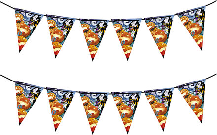 Halloween/horror thema vlaggenlijn - 2x - spook en pompoen - kunststof - 300 cm - vlaggetjes versiering - Vlaggenlijnen Oranje