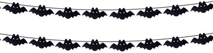Halloween/horror thema vlaggenlijn - 2x - vleermuis - papier - 300 cm - vleermuis vlaggetjes versier