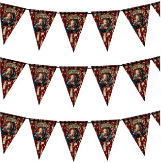 Halloween/horror thema vlaggenlijn - 3x - horrorclown - kunststof - 400 cm - vlaggetjes versiering