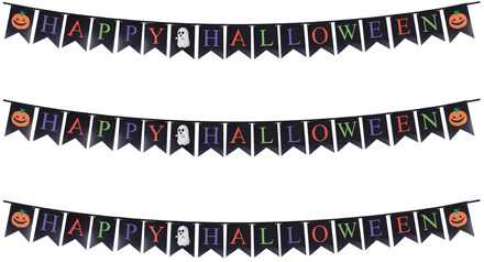 Halloween/horror thema vlaggenlijn - 3x - karton - 300 cm - vlaggetjes versiering