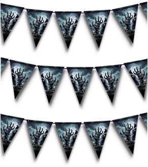 Halloween/Horror thema vlaggenlijn - 3x - kerkhof - kunststof - 400 cm - vlaggetjes versiering