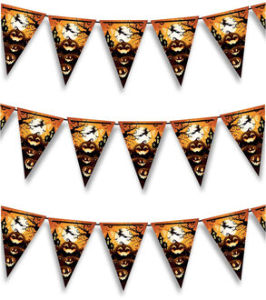 Halloween/horror thema vlaggenlijn - 3x - pompoen - kunststof - 400 cm - vlaggetjes versiering