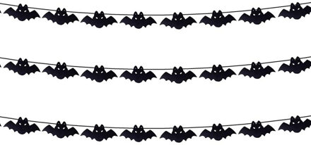 Halloween/horror thema vlaggenlijn - 3x - vleermuis - papier - 300 cm - vleermuis vlaggetjes versier