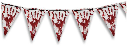 Halloween/horror thema vlaggenlijn - bloederige hand - kunststof - 400 cm - vlaggetjes versiering Wit
