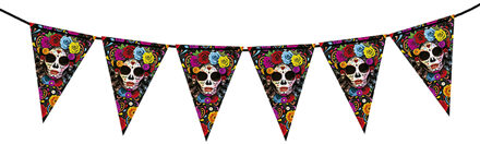 Halloween/horror thema vlaggenlijn - Day of the Dead - kunststof - 300 cm - vlaggetjes versiering