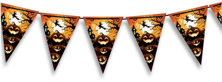 Halloween/horror thema vlaggenlijn - pompoen - kunststof - 400 cm - vlaggetjes versiering Oranje