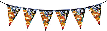 Halloween/horror thema vlaggenlijn - spook en pompoen - kunststof - 300 cm - vlaggetjes versiering Oranje