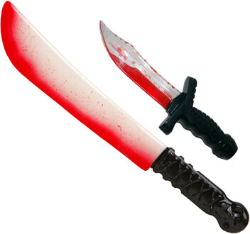 Halloween/horror thema wapens - 2x messen - dolk 25 cm - kapmes 41 cm - kunststof
