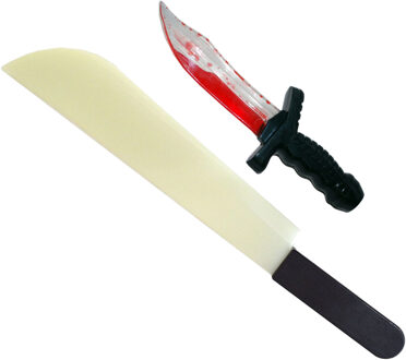 Halloween/horror thema wapens - 2x messen - dolk 25 cm - kapmes 52 cm - kunststof