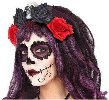 Halloween/horror verkleed diadeem/tiara/bloemen - day of the dead - sugarskull Multi