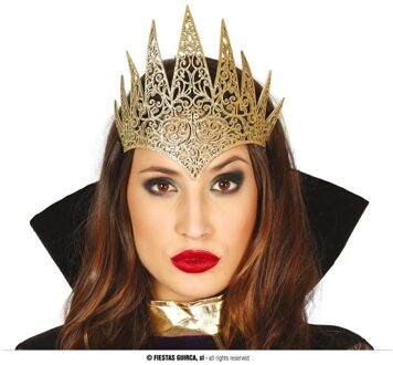 Halloween/horror verkleed diadeem/tiara Evil Queen - gouden kroon - kunststof - dames/meisjes - Verkleedhoofddeksels Goudkleurig