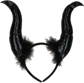 Halloween/horror verkleed diadeem/tiara - grote duivel hoorns - kunststof - dames/meisjes Zwart
