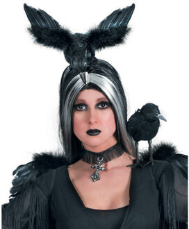 Halloween/horror verkleed diadeem/tiara - met kraai - zwart - kunststof - volwassenen