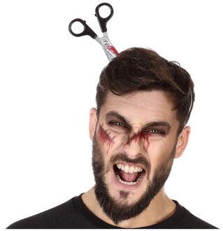 Halloween/horror verkleed hoofdband - dikke pech - schaar in je hoofd - kunststof