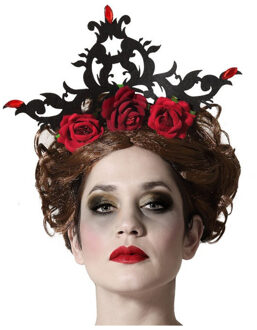Halloween/horror verkleed kroon met rozen - vampier/dark queen - kunststof - dames/meisjes - Verkleedhoofddeksels Zwart
