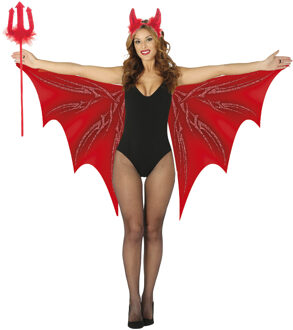 Halloween/horror verkleed set - vleermuis vleugels/diadeem en trident - Duivel - Carnaval