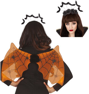 Halloween/horror verkleed set - vleermuis vleugels en diadeem - Dark Zombie Queen - Carnaval