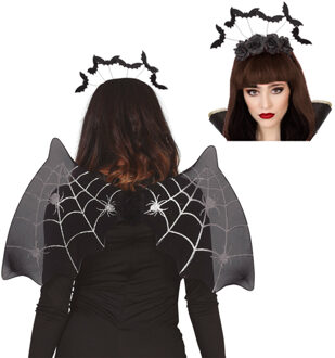 Halloween/horror verkleed set - vleermuis vleugels en diadeem - Dark Zombie Queen - Carnaval