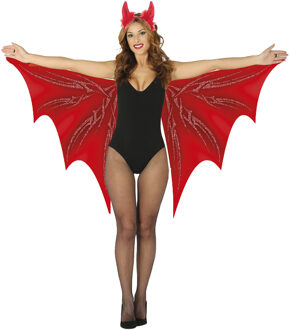 Halloween/horror verkleed set - vleermuis vleugels en hoorntje diadeem - Duivel - Carnaval