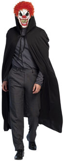 Halloween horror verkleedkleding set - Scary Clown masker - Cape zwart met capuchon - One size